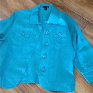 Turquoise Jacket and White Top Set