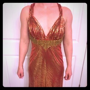 Red and gold prom dress