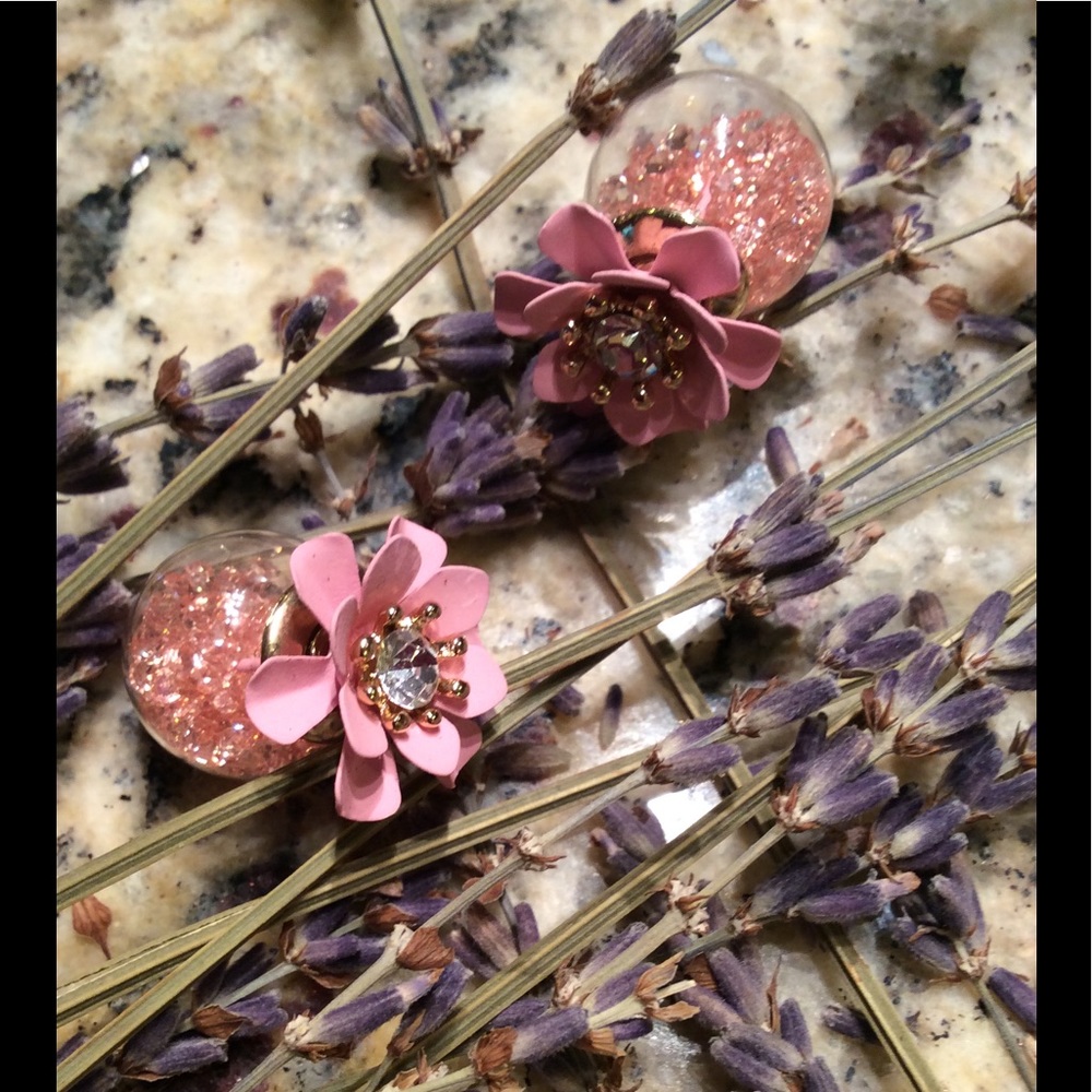 🌸Flower w/ diamond & glitter front-back earrings