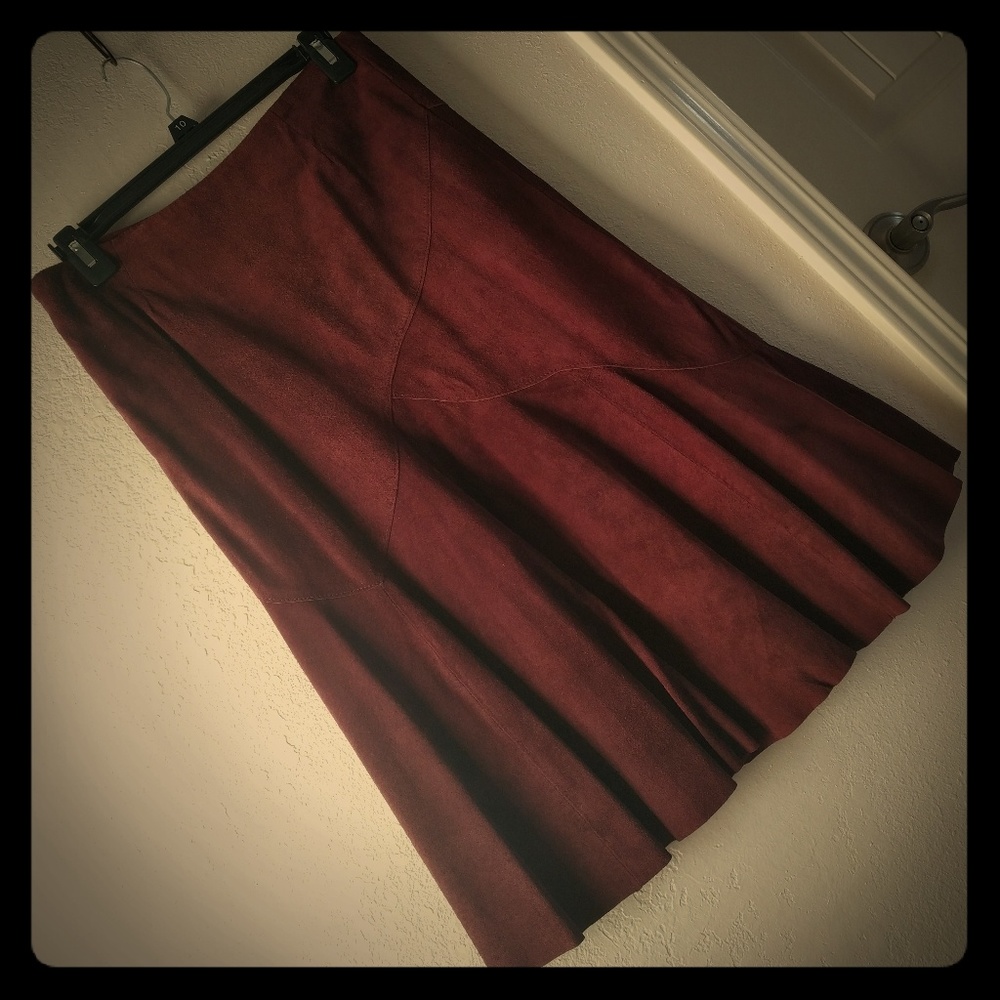 SOLD Red Maroon Suede Leather Flare Skirt Ideology