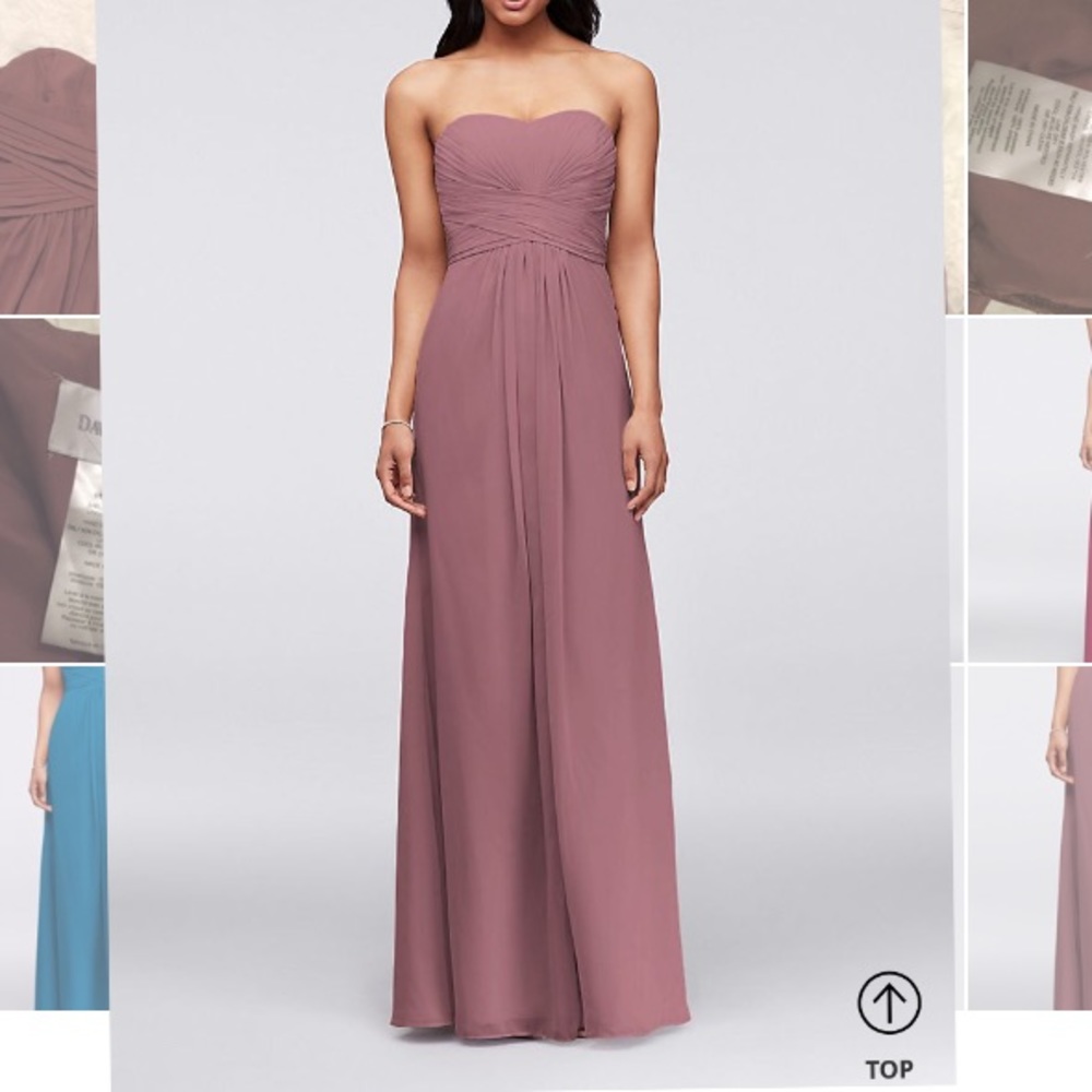 Long Strapless Chiffon Dress with Pleated Bodice