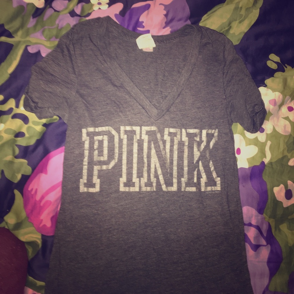 Victoria's Secret Pink- Gray V-Neck T-shirt