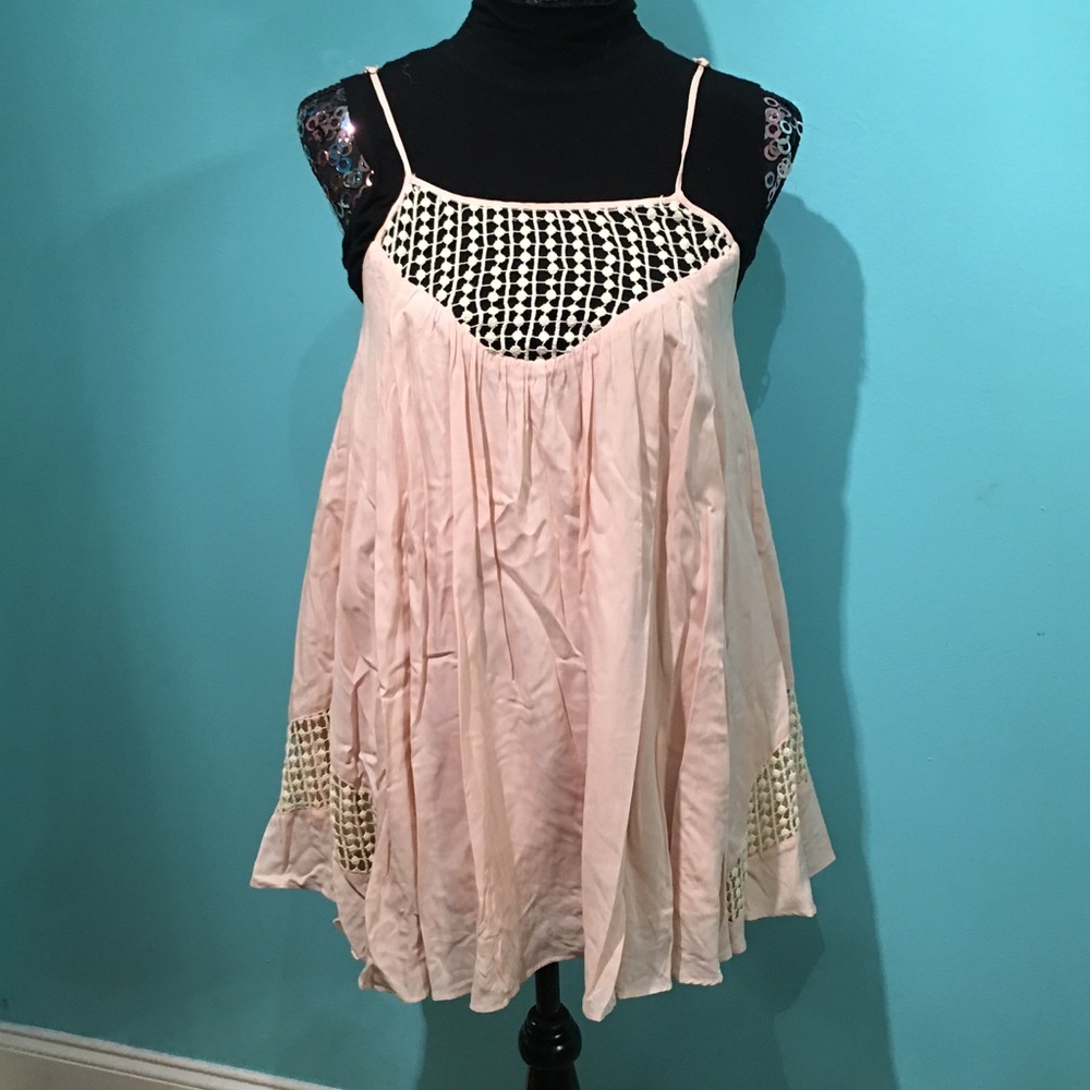 Blush shift mini dress with cream details