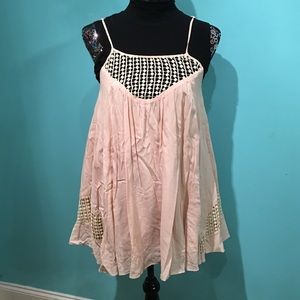 Blush shift mini dress with cream details