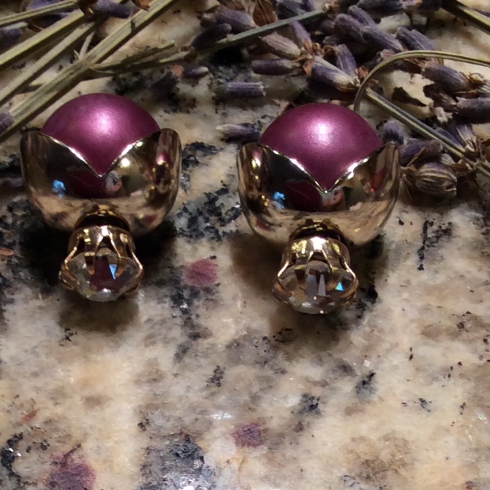💐Purple pearl & crystal front-back stud earrings