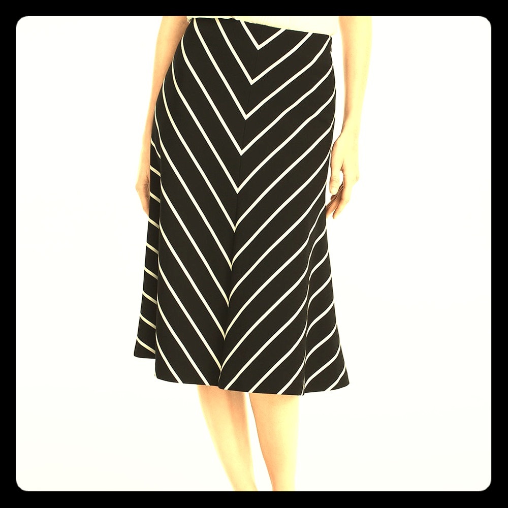 WHBM Chevron A-line Ponte Midi Skirt