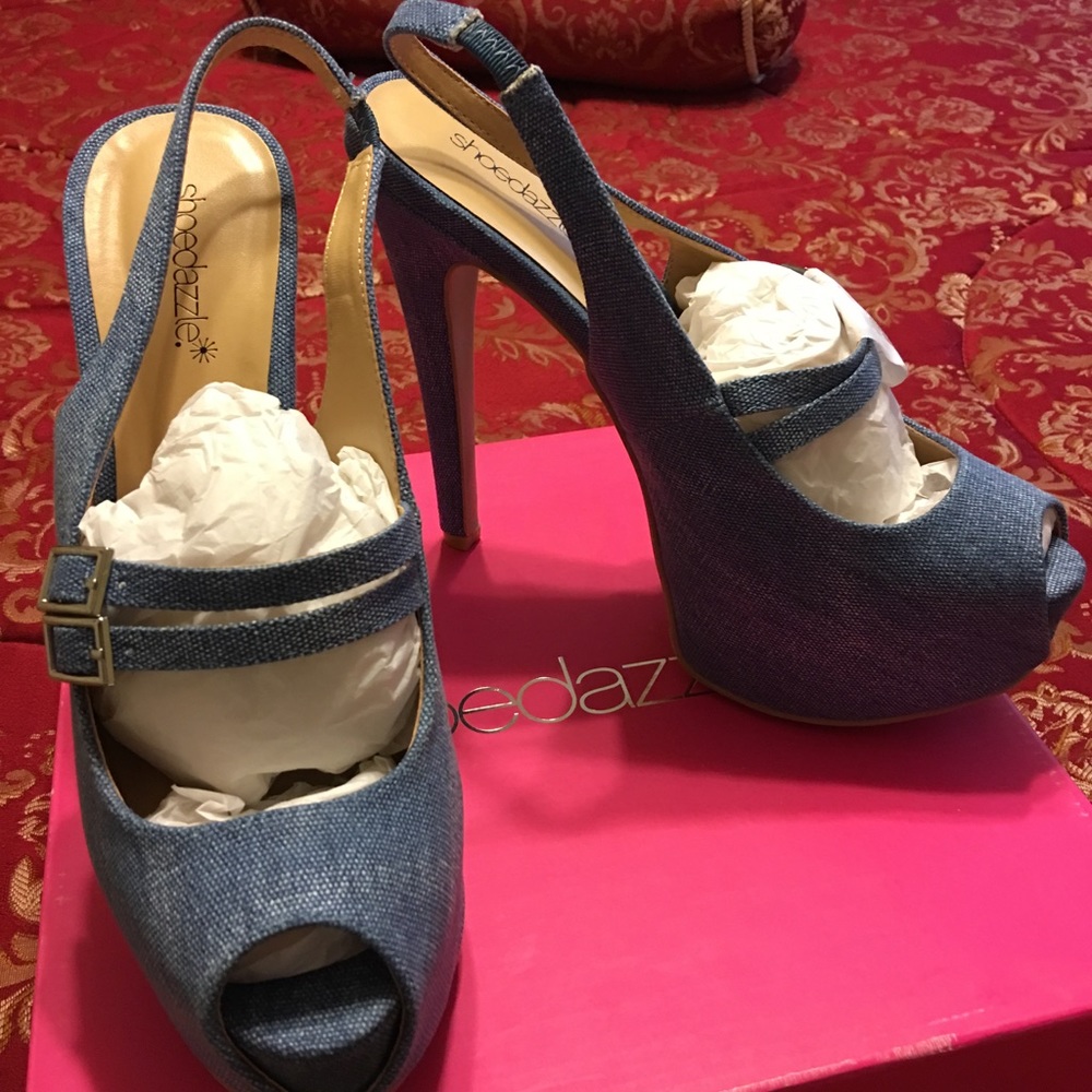 Denim Peep Toe Heels