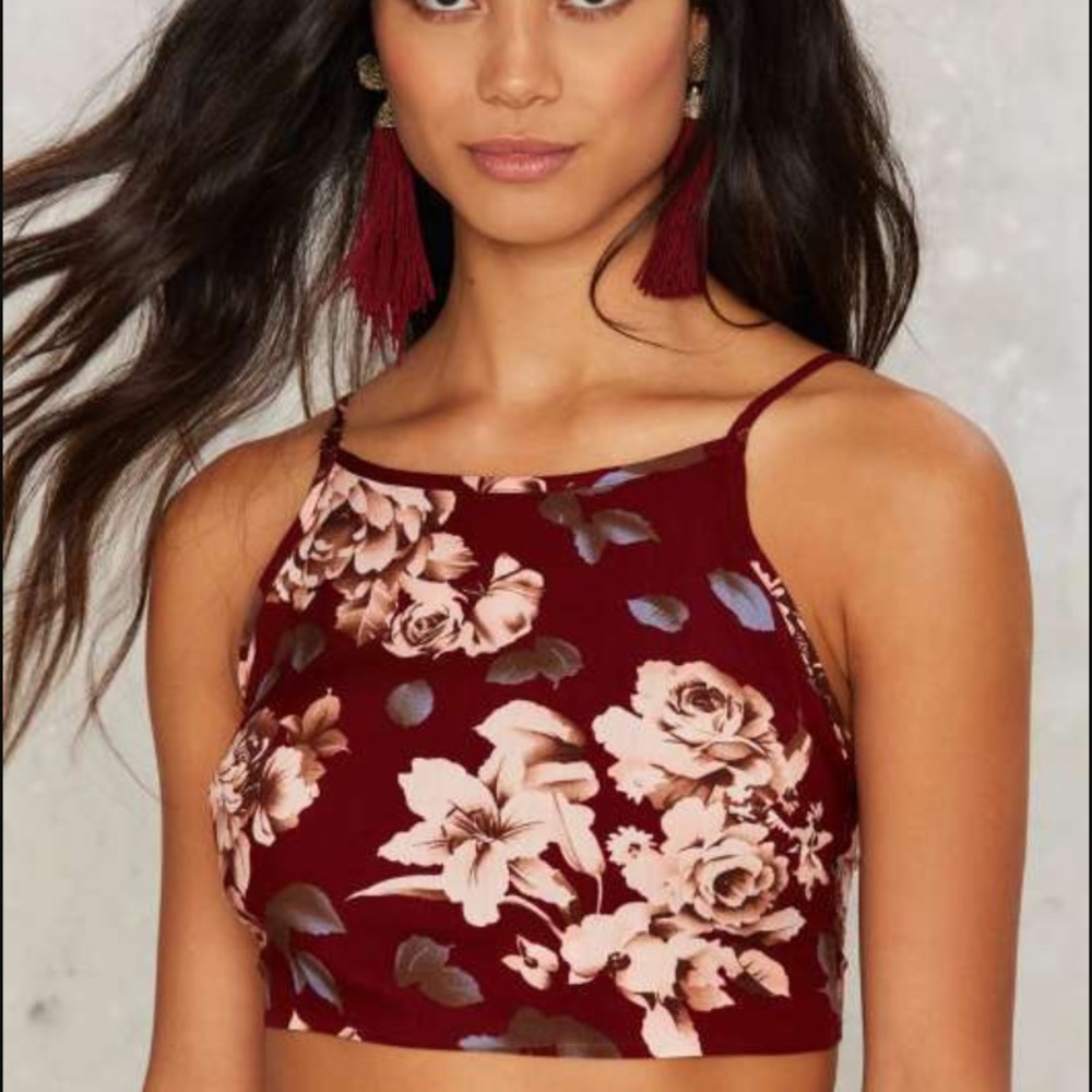 Nasty gal red floral crop top