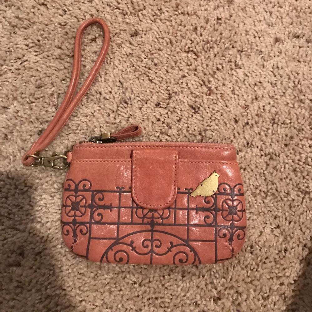 Fossil pink leather wristlet