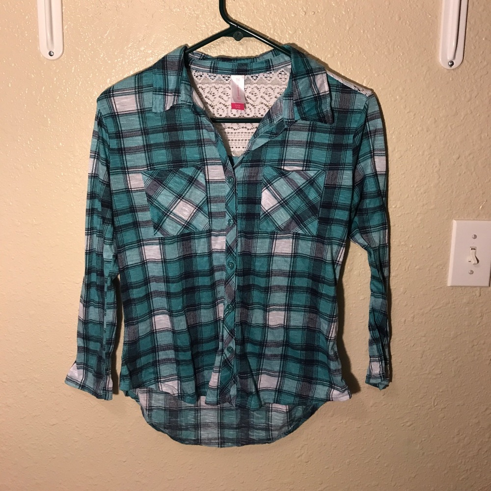 Green and White Plaid shirt