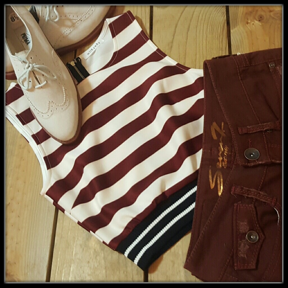 Perfect Crop Top! Red & Ivory