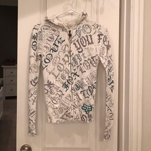 Fox knit hooded zip-up sweater