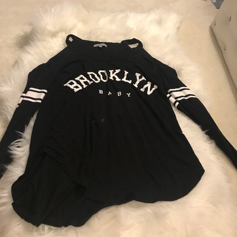 Off the shoulder "Brooklyn baby" long sleeved top