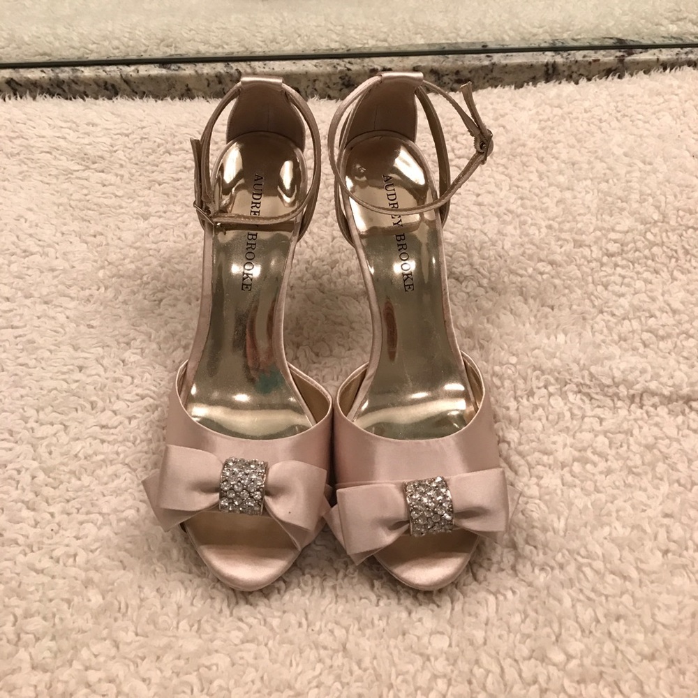 Audrey Brooke champagne satin heels