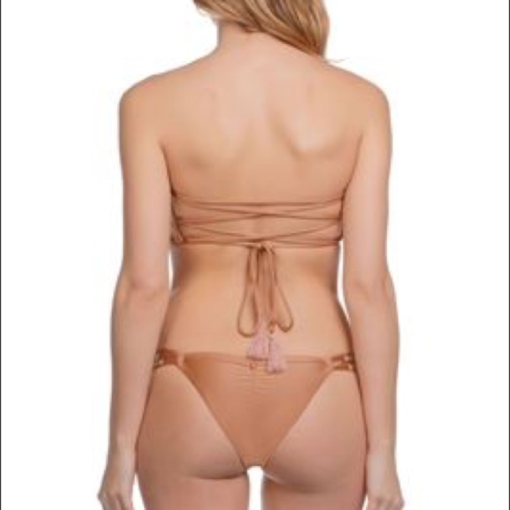 Stunning tan bikini with bead detailing