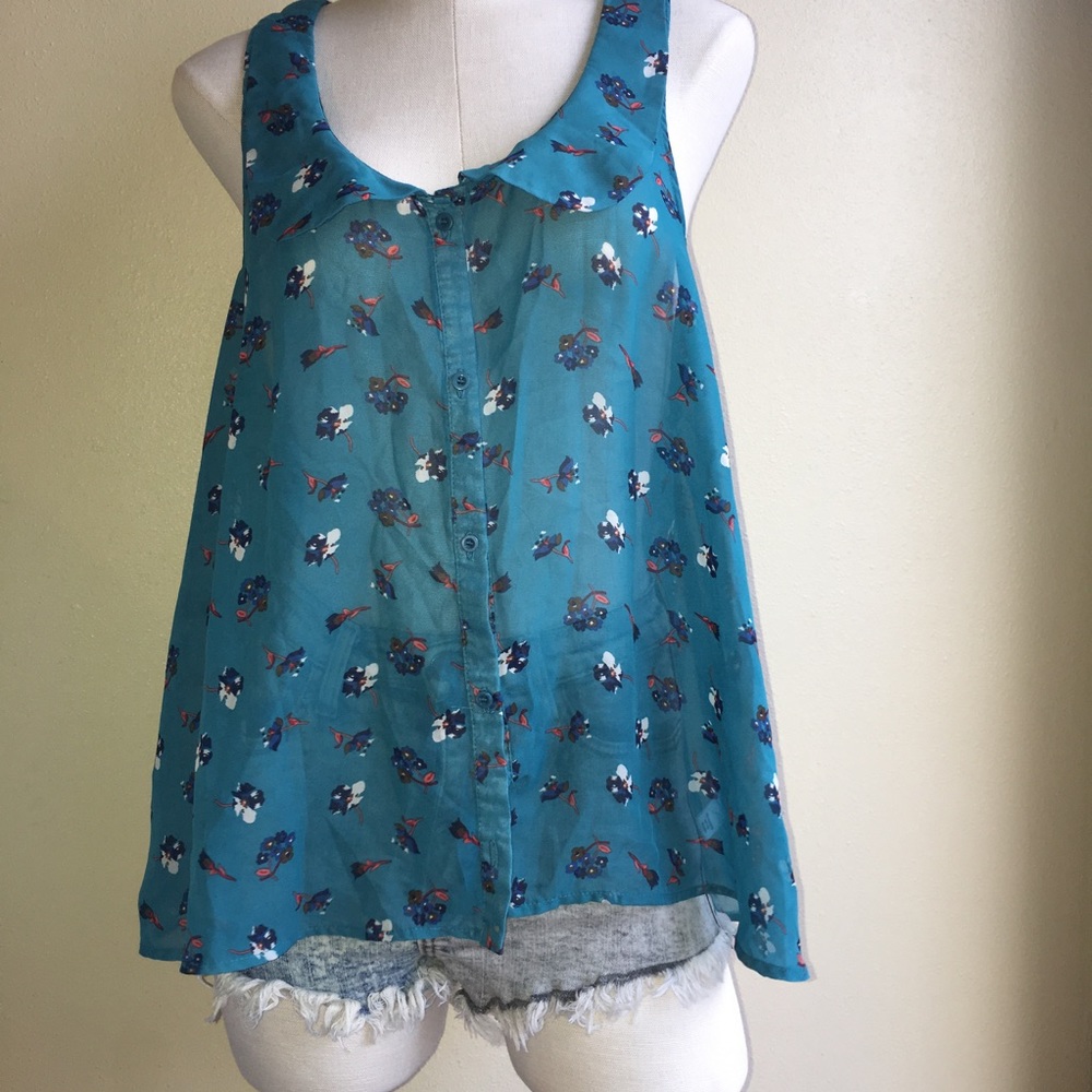 (BOGO 1/2) Xhilation blue green floral top size XL