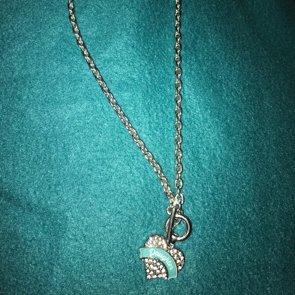 Silver & teal "Daughter" necklace