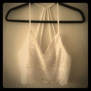 Scalloped Lace White Crop Top, Brand New