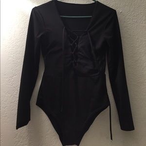 Black lace up body suit