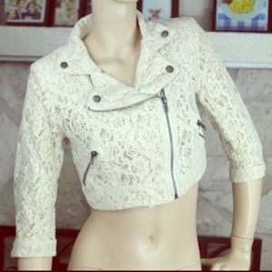 Lace Beige 1/4 Sleeve Bolero Style Crop Jacket