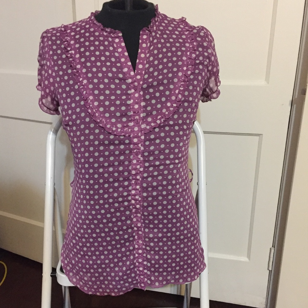Charlotte Russe adorable purple polkadot blouse L