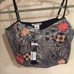 Sequin and Floral Crop Top