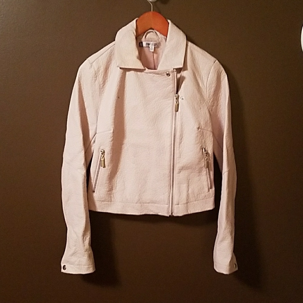 Pink leather bomber jacket