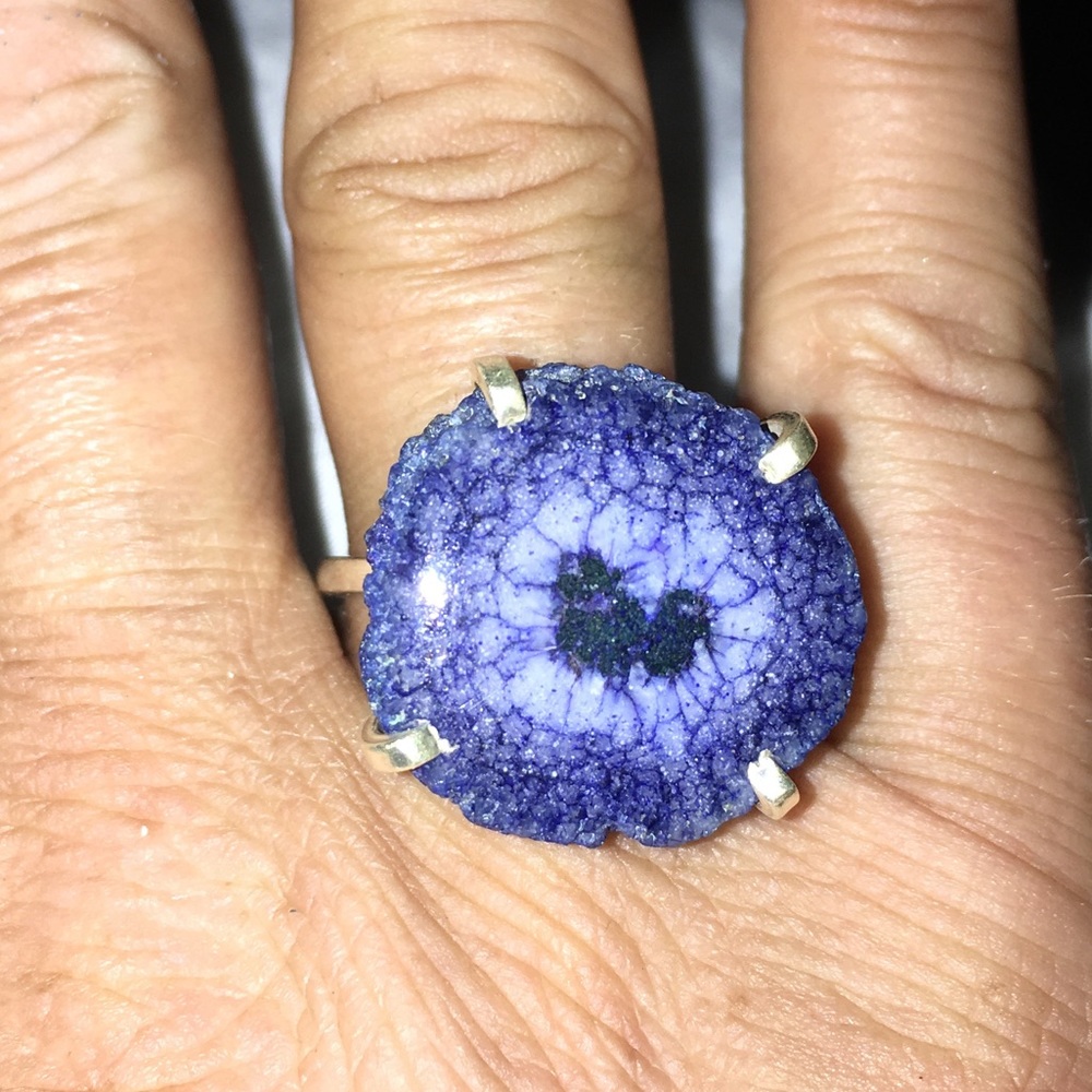 Geode Cluster Sapphire/925SS LARGE ring size 8