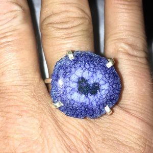 Geode Cluster Sapphire/925SS LARGE ring size 8