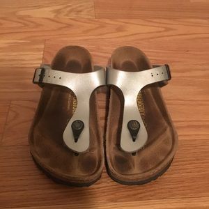 Birkenstocks Sz 36 Silver Gizeh Birko Flor Sandal