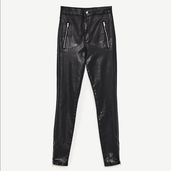 Zara woman biker  high waist pants waxed - Picture 8 of 8