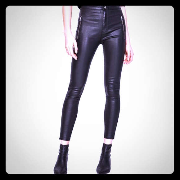 Zara woman biker  high waist pants waxed - Picture 2 of 8