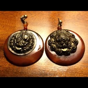 Carnelian Antique Carved Brass Earrings