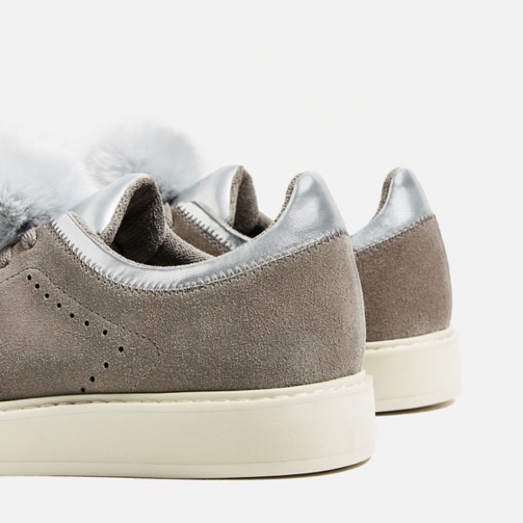 Zara grey leather sneakers with pompoms - Picture 6 of 6