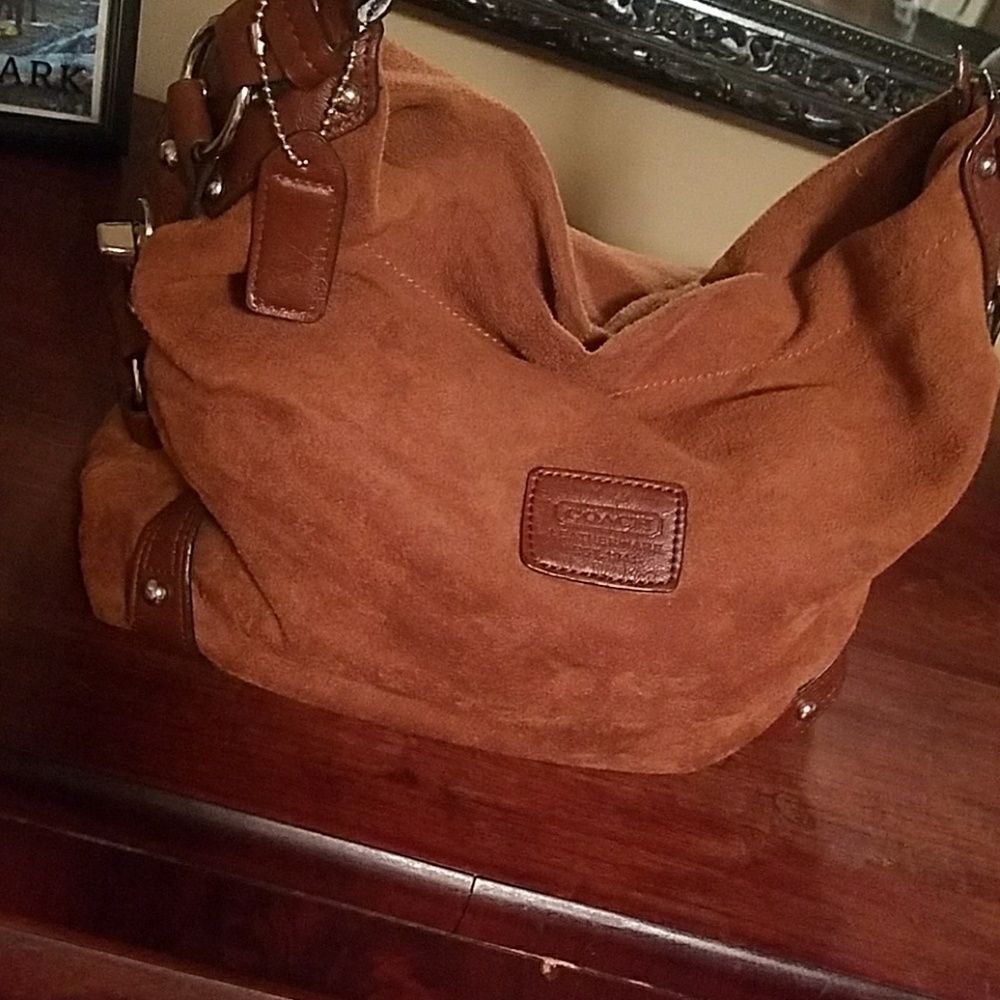 Brown suede coach purse