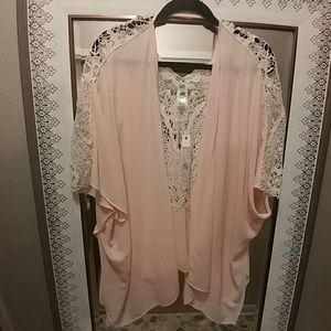 One Size Shawl Sweater with Crocheted Detail