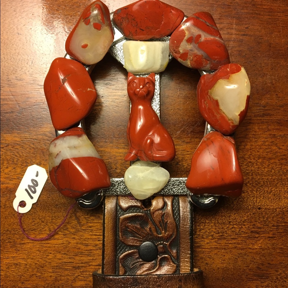 Carnelian Belt Buckle with Leather Belt
