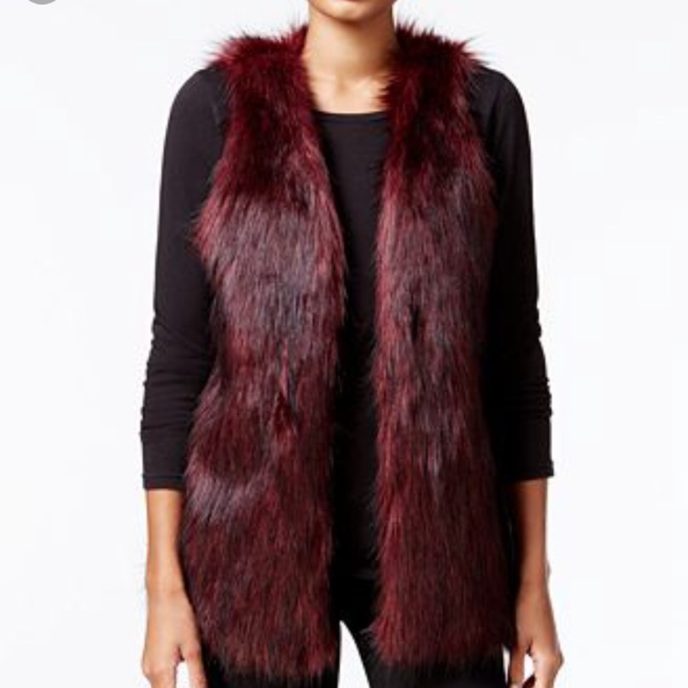 Kensie Faux Fur Burgundy Vest