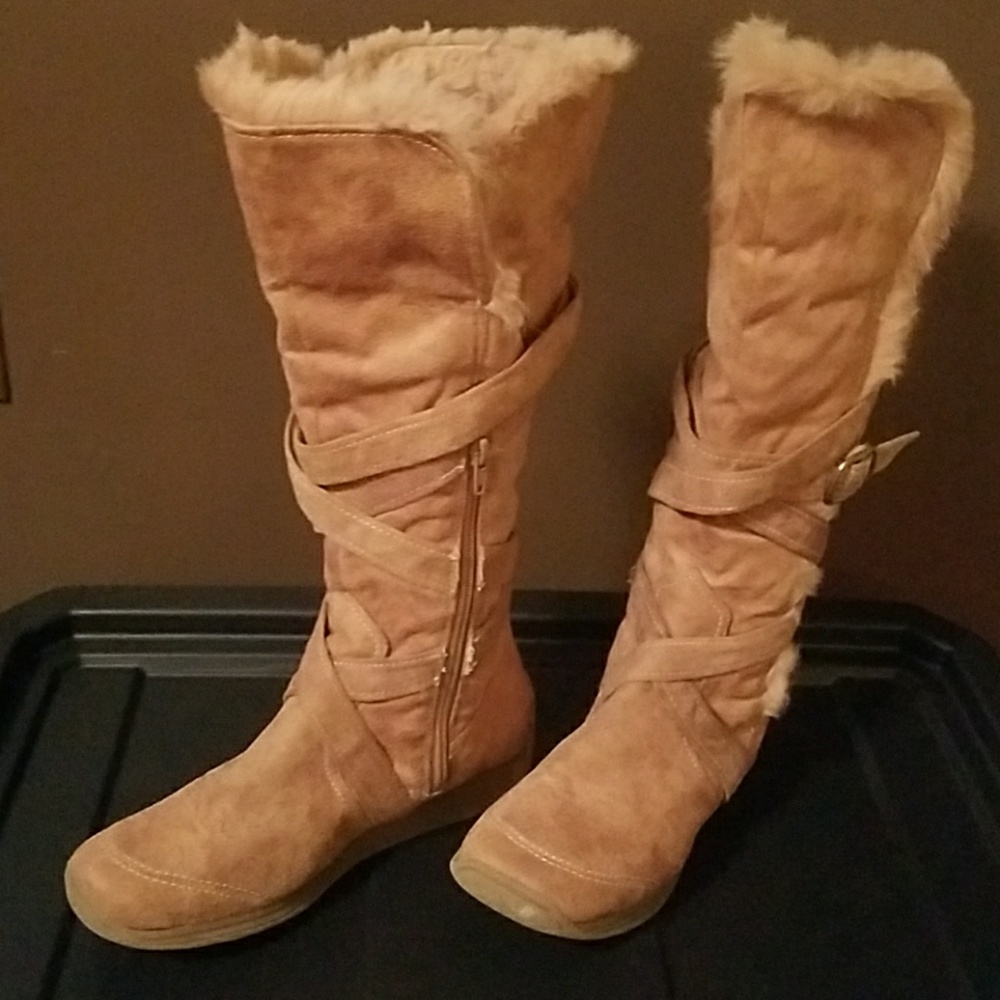 Brown suede tall boots