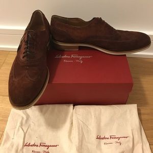 Ferragamo "Richie" new brown suede wingtip oxford