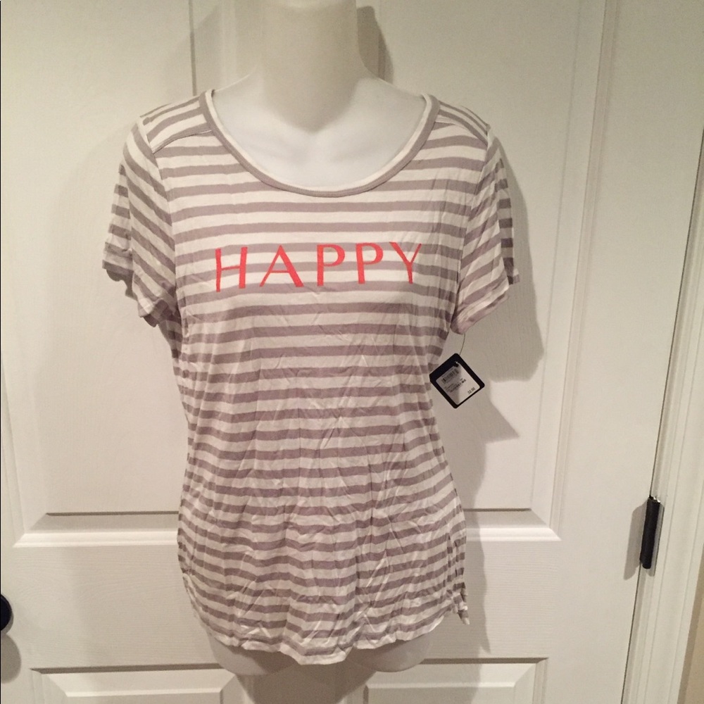 NWT Halogen striped top with happy on it sz med p