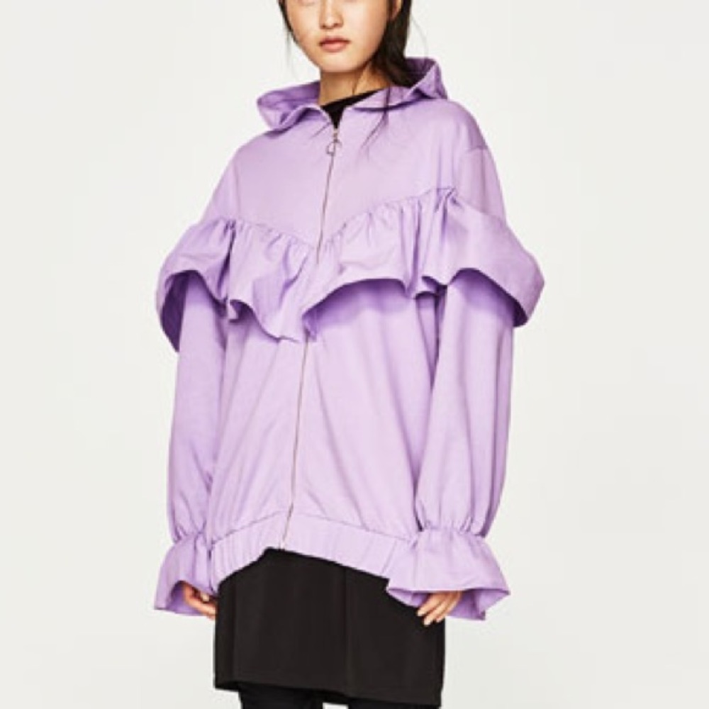 Zara lilac color hooded sweatshirt w/ frills