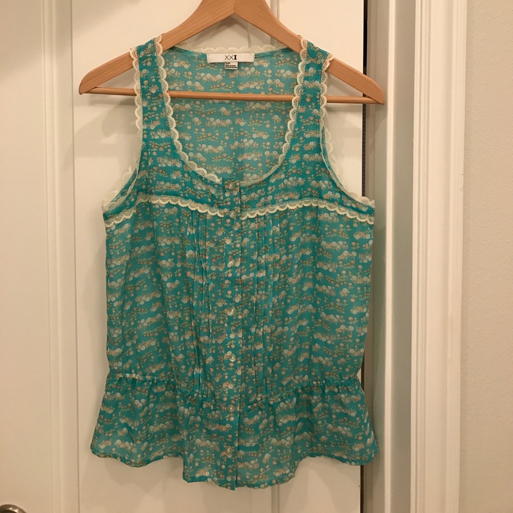 Forever 21 sheer floral tank with lace trim