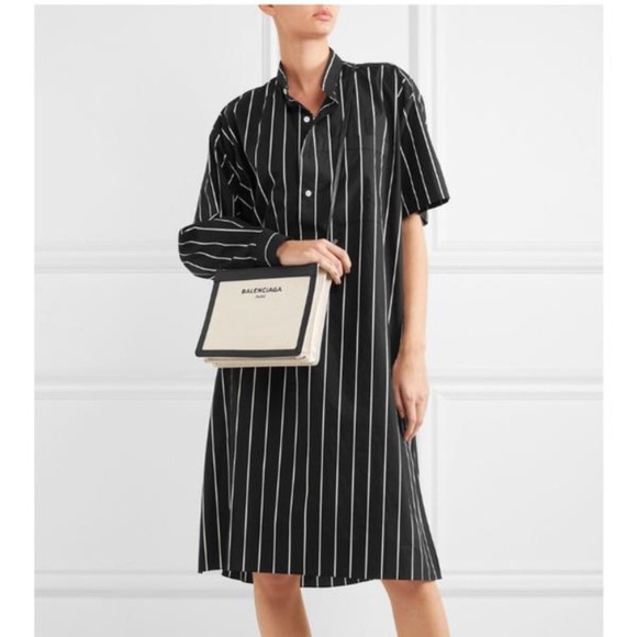 Balenciaga Navy Pochette leather trim canvas bag - Picture 2 of 8