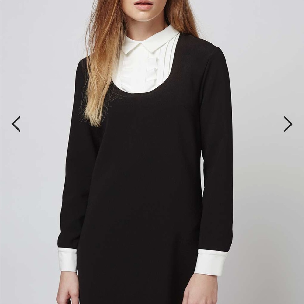 Topshop Black Ruffle Bib Shift Dress