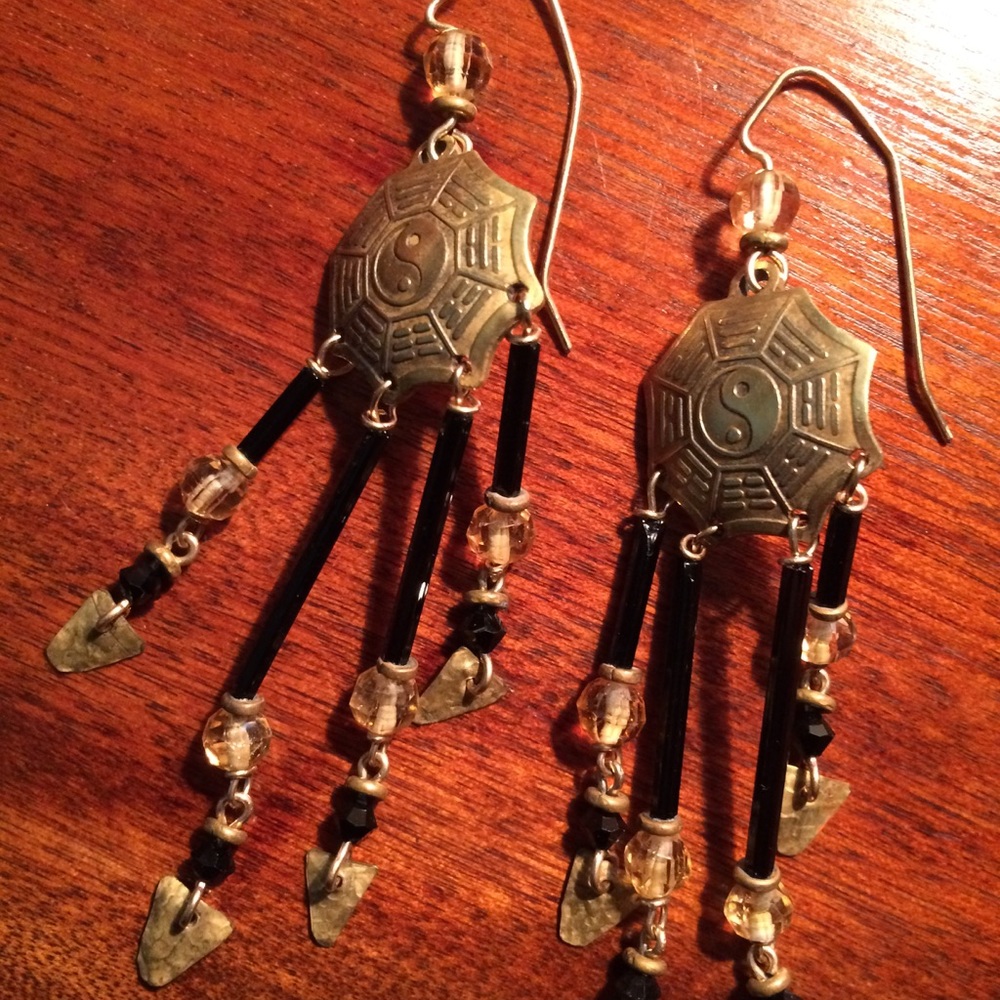 Solid Brass Antique Chinese Yin and Yang Earrings