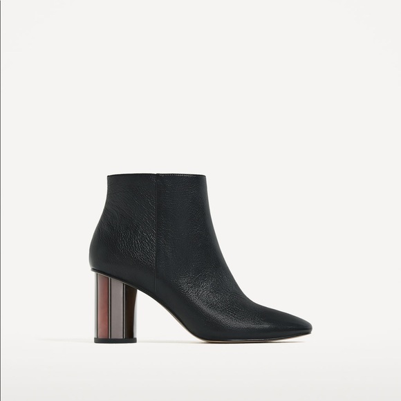 Zara black ankle leather boots with metallic heel - Picture 3 of 4