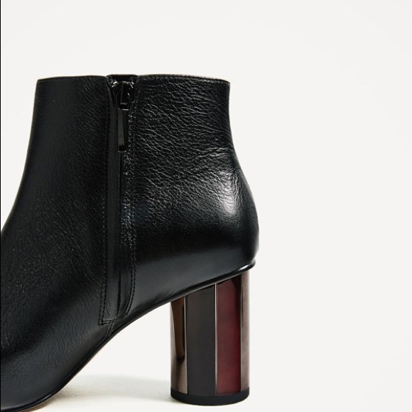 Zara black ankle leather boots with metallic heel - Picture 4 of 4