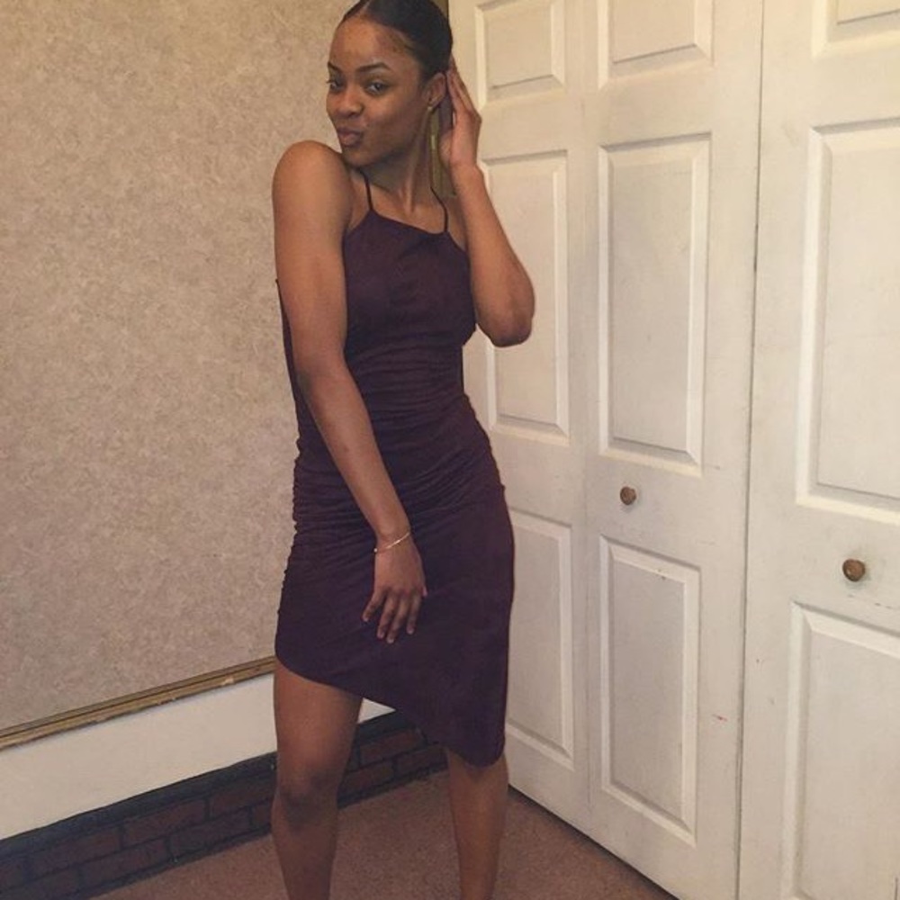 Dark Purple Velvet-Feel Spaghetti Dress