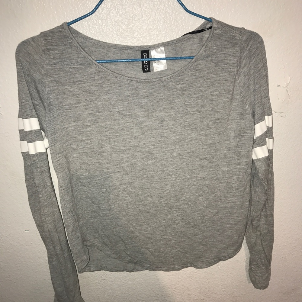 Grey and white striped long sleeve top